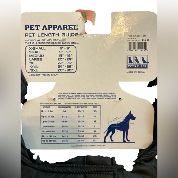 Pet Apparel Georgia Bulldogs Dog Puffer Vest SZ M - Picture 3 of 4